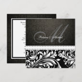 Monogram Elegant Black & White Damask Kaart (Voorkant / Achterkant)