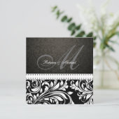 Monogram Elegant Black & White Damask Kaart (Staand voorkant)