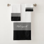 Monogram Elegant Black White Grey Stripes Bad Handdoek (Insitu)