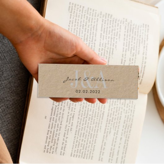 monogram elegant bladwijzer bruiloft mini visitekaartje