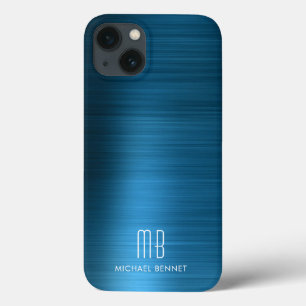 Monogram Elegant Blau Geborsteld Metaal Case-Mate iPhone Case