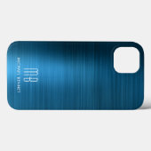 Monogram Elegant Blau Geborsteld Metaal Case-Mate iPhone Case (Achterkant (horizontaal))
