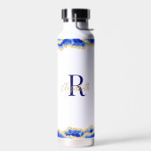 Monogram Elegant Blauw Agaat Marmeren Patroon Waterfles (Links)