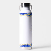 Monogram Elegant Blauw Agaat Marmeren Patroon Waterfles (Voorkant)