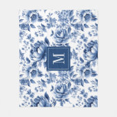 Monogram Elegant  Blauw Bloempatroon Fleece Deken (Voorkant)