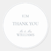 Monogram Elegant Blauw Dank u Script Bruiloft Ronde Sticker (Voorkant)