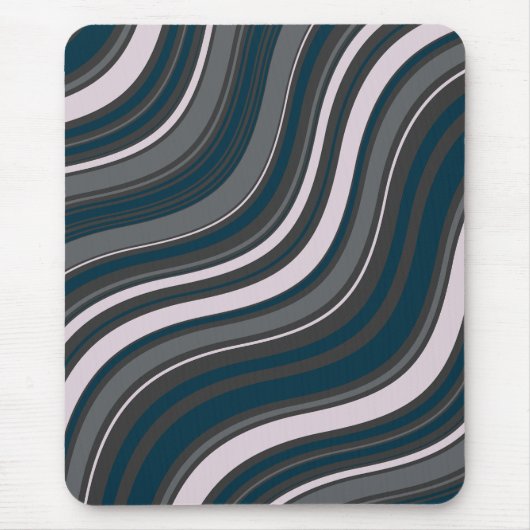 Monogram Elegant Blauw & Grijs Gestreept Muismat (Voorkant)