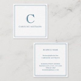 Monogram Elegant Blauw Omrande Briefpapier Vierkante Visitekaartje