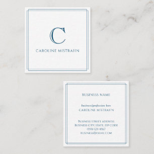 Monogram Elegant Blauw Omrande Briefpapier Vierkante Visitekaartje