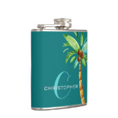 Monogram Elegant Blauwgroen Palm Groomsmen Heupfles (Rechts)