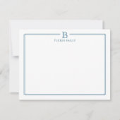 Monogram Elegant Blauwomrande Briefpapier Notitiekaartje (Voorkant)