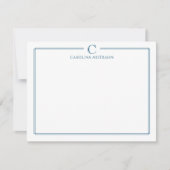 Monogram Elegant Blauwomrande Briefpapier Notitiekaartje (Voorkant)