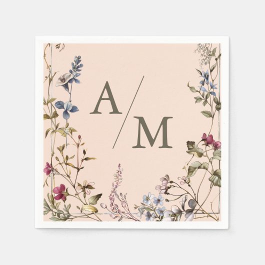Monogram Elegant Bloemen Bruiloft Servet (Voorkant)