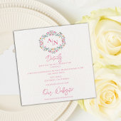 Monogram Elegant Bloemen Lijst Trouwdetails Informatiekaartje