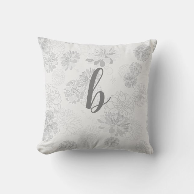 Monogram Elegant Bloemgrijs Kussen (Voorkant)