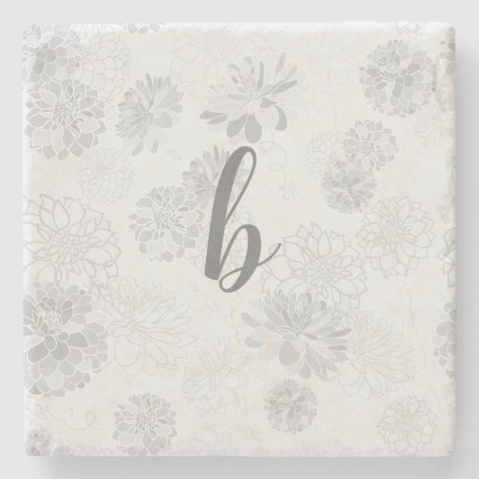 Monogram Elegant Bloemgrijs Stenen Onderzetter (Voorkant)