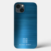 Monogram Elegant Blue Brushed Metal Case-Mate iPhone Case (Achterkant)
