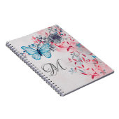 Monogram Elegant Blue Butterflie Floral Notitieboek (Rechterzijde)