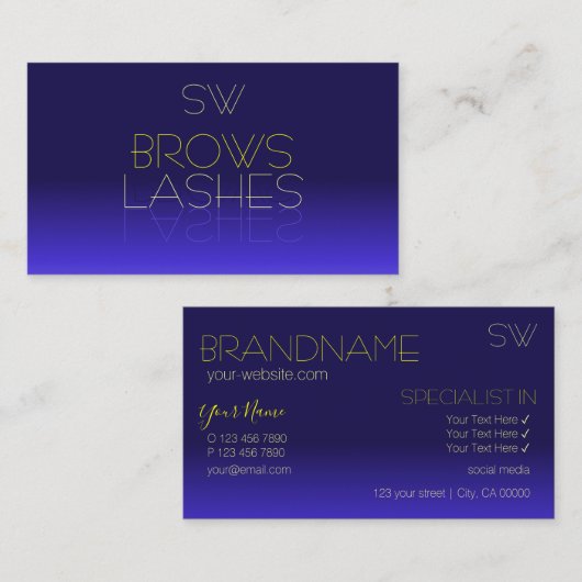 Monogram Elegant Blue en Yellow Mirror Letters Visitekaartje (Voorkant / Achterkant)