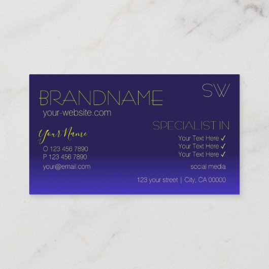 Monogram Elegant Blue en Yellow Mirror Letters Visitekaartje (Achterkant)