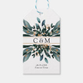 Monogram Elegant Blue Gold (imitat) Botanisch Cadeaulabel (Voorkant)