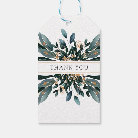 Monogram Elegant Blue Gold (imitat) Botanisch Cadeaulabel (Achterkant)