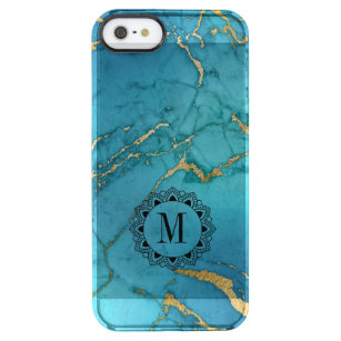Monogram Elegant Blue Marble Stone Doorzichtig iPhone SE/5/5s Hoesje