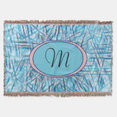 Monogram Elegant Blue Pink Waterverf Deken (Voorkant)