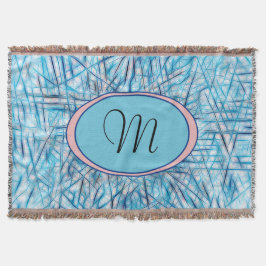 Monogram Elegant Blue Pink Waterverf Deken