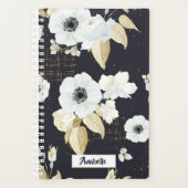 Monogram Elegant Blue & White Floral Pattern Planner (Voorkant)