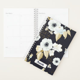 Monogram Elegant Blue & White Floral Pattern Planner