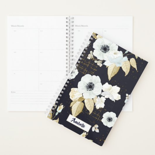Monogram Elegant Blue & White Floral Pattern Planner (Display)