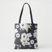 Monogram Elegant Blue & White Floral Pattern Tote Bag (Voorkant)