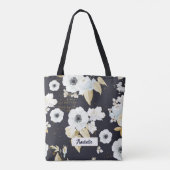 Monogram Elegant Blue & White Floral Pattern Tote Bag (Achterkant)