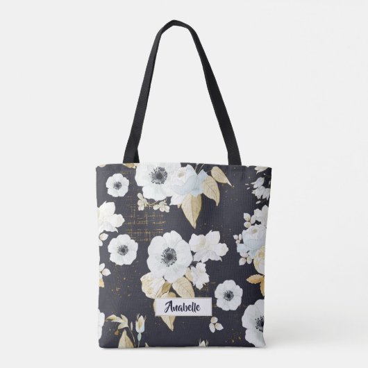Monogram Elegant Blue & White Floral Pattern Tote Bag (Achterkant)