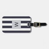Monogram Elegant Blue White Stripes Bagagelabel (Voorkant horizontaal)
