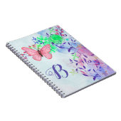 Monogram Elegant Blush Pink Butterfly Floral Notitieboek (Rechterzijde)