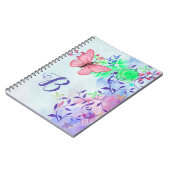 Monogram Elegant Blush Pink Butterfly Floral Notitieboek (Linkerzijde)