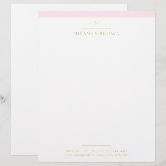 Monogram Elegant Blush Pink Gold Minimalist Classy Briefhoofd (Voorkant / Achterkant)