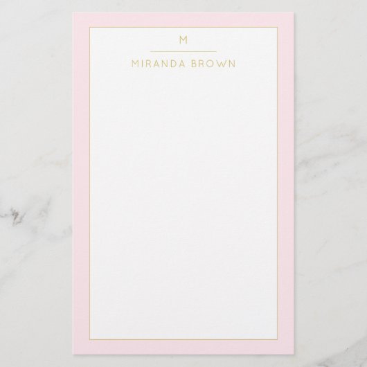Monogram Elegant Blush Pink Gold Minimalist Classy Briefpapier (Voorkant)