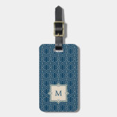 Monogram | Elegant Blush Pink Pattern on Blue Bagagelabel (Voorkant verticaal)