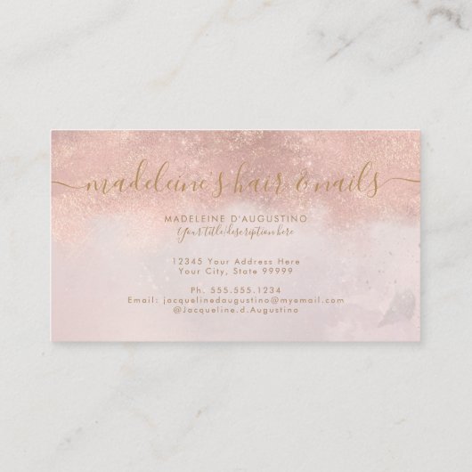 Monogram Elegant Blush Roos Gold Glitter Salon Visitekaartje (Achterkant)