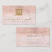 Monogram Elegant Blush Roos Gold Glitter Salon Visitekaartje (Voorkant / Achterkant)