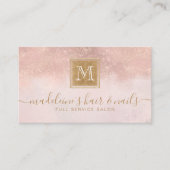 Monogram Elegant Blush Roos Gold Glitter Salon Visitekaartje (Voorkant)