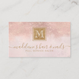 Monogram Elegant Blush Roos Gold Glitter Salon Visitekaartje