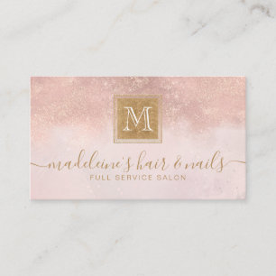 Monogram Elegant Blush Roos Gold Glitter Salon Visitekaartje