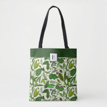 Monogram Elegant Botanical Green Leaves Pattern