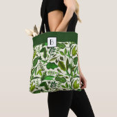 Monogram Elegant Botanical Green Leaves Pattern Tote Bag (Dichtbij)