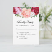 Monogram Elegant Bourgogne Rozen Bruiloft RSVP Kaartje (Staand voorkant)