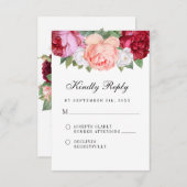 Monogram Elegant Bourgogne Rozen Bruiloft RSVP Kaartje (Voorkant / Achterkant)